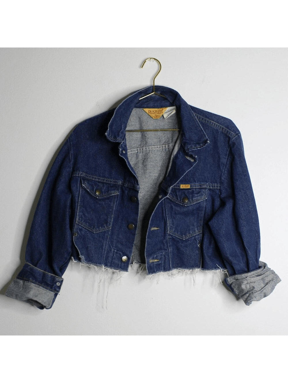 VTG Rustler Crop Dark Wash Denim Jacket - Large